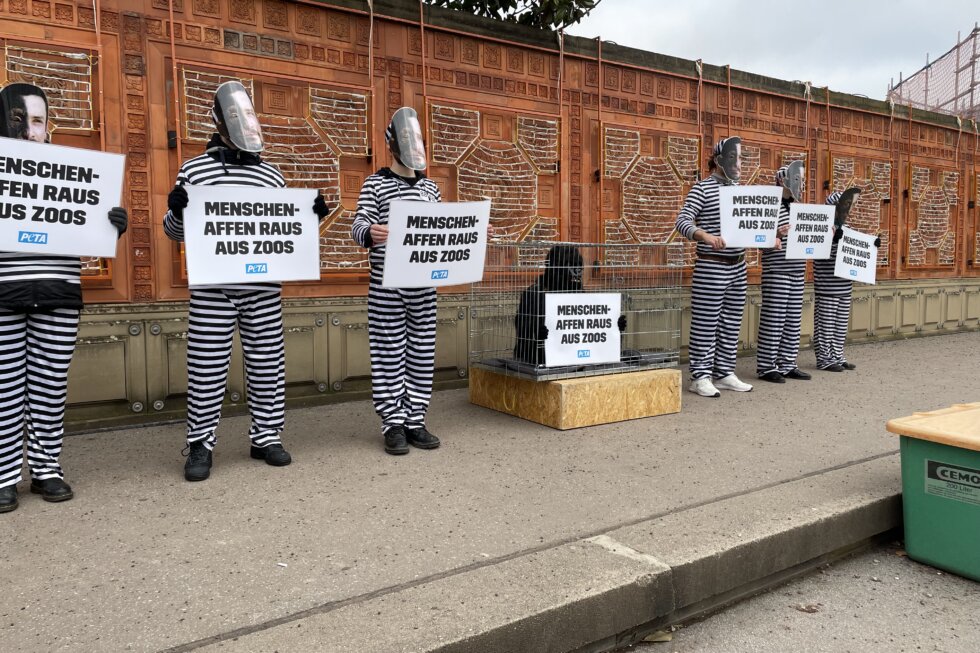 PETA Aktion zum Thema Tiere in Zoos in Stuttgart.