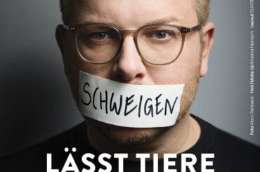 PETA-Kampagnenmotiv Philipp Fleiter mit zugeklebten Mund
