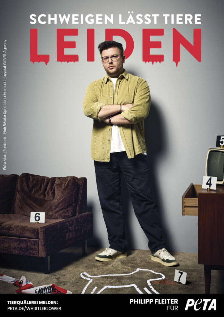 PETA-Kampagnenmotiv Philipp Fleiter am Tatort
